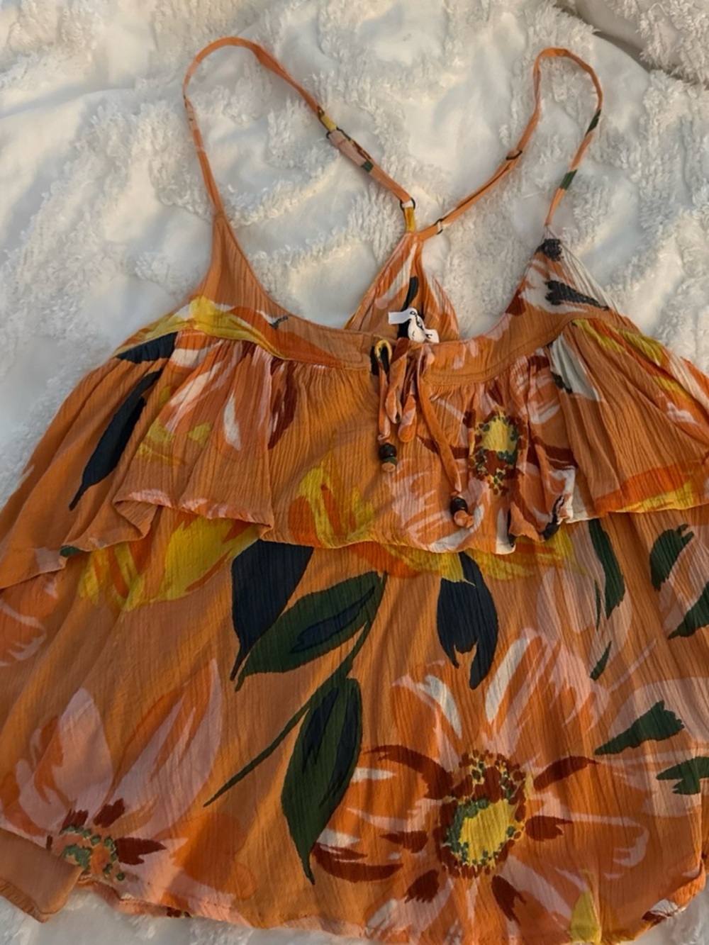 O'Neill Orange Floral Ruffle Cami top